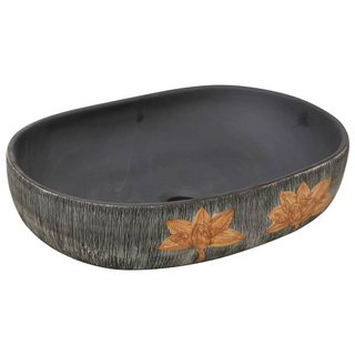 vidaXL Countertop Basin Grey and Black Oval 59x40x14 cm Ceramic - Giant Lobelia