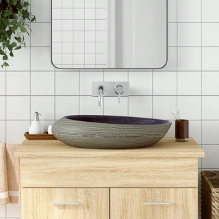 vidaXL Countertop Basin Purple and Grey Oval 59x40x14 cm Ceramic - Giant Lobelia