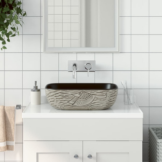 vidaXL Countertop Basin Grey and Black Rectangular 48x37.5x13.5 cm Ceramic - Giant Lobelia