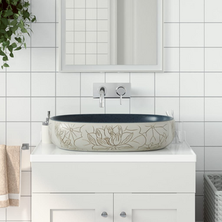 vidaXL Countertop Basin Sand and Blue Oval 59x40x14 cm Ceramic - Giant Lobelia