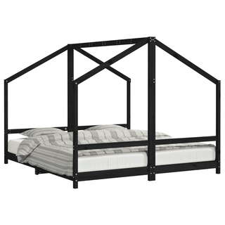 Kids Bed Frame Black 2x(90x200) cm Solid Wood Pine - Create a Dreamy Hideaway for Your Kids - Giant Lobelia