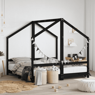 Kids Bed Frame Black | Solid Wood Pine | Durable & Practical - 2x(80x160) cm - Giant Lobelia