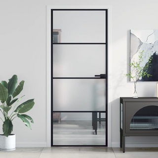 vidaXL Interior Door Slim Black 83x201.5 cm Tempered Glass and Aluminium - Giant Lobelia