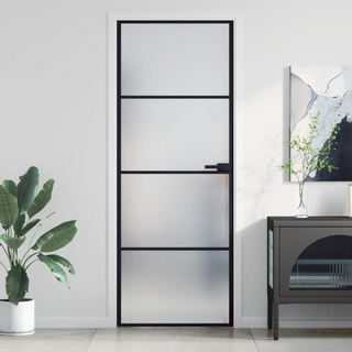 vidaXL Interior Door Slim Black 76x201.5 cm Tempered Glass and Aluminium - Giant Lobelia