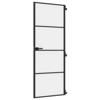 vidaXL Interior Door Slim Black 76x201.5 cm Tempered Glass and Aluminium - Giant Lobelia