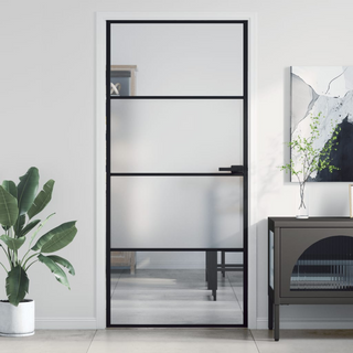 vidaXL Interior Door Slim Black 93x201.5 cm Tempered Glass and Aluminium - Giant Lobelia