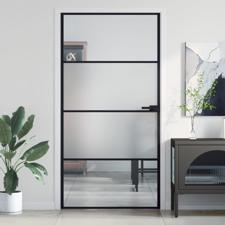 vidaXL Interior Door Slim Black 102.5x201.5 cm Tempered Glass and Aluminium - Giant Lobelia