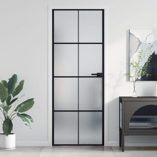 vidaXL Interior Door Slim Black 76x201.5 cm Tempered Glass and Aluminium - Giant Lobelia