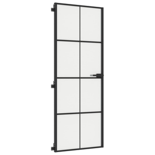 vidaXL Interior Door Slim Black 76x201.5 cm Tempered Glass and Aluminium - Giant Lobelia