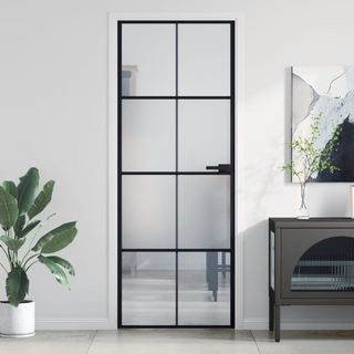 vidaXL Interior Door Slim Black 76x201.5 cm Tempered Glass and Aluminium - Giant Lobelia