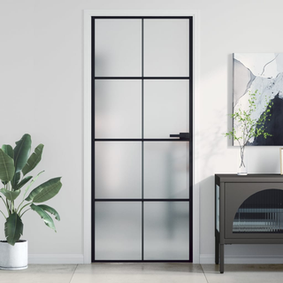 vidaXL Interior Door Slim Black 83x201.5 cm Tempered Glass and Aluminium - Giant Lobelia