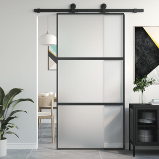 vidaXL Sliding Door Black 102.5x205 cm Tempered Glass and Aluminium - Giant Lobelia