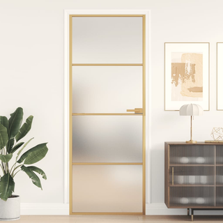 vidaXL Interior Door Slim Golden 76x201.5 cm Tempered Glass and Aluminium - Giant Lobelia