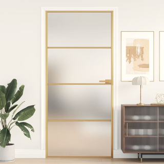 vidaXL Interior Door Slim Golden 93x201.5 cm Tempered Glass and Aluminium - Giant Lobelia