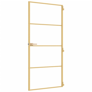 vidaXL Interior Door Slim Golden 93x201.5 cm Tempered Glass and Aluminium - Giant Lobelia