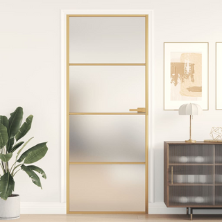 vidaXL Interior Door Slim Golden 83x201.5 cm Tempered Glass and Aluminium - Giant Lobelia