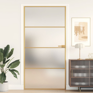 vidaXL Interior Door Slim Golden 102.5x201.5 cm Tempered Glass and Aluminium - Giant Lobelia