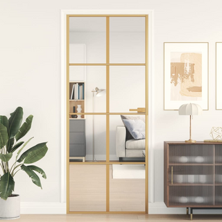 vidaXL Interior Door Slim Golden 83x201.5 cm Tempered Glass and Aluminium - Giant Lobelia