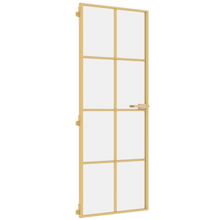 vidaXL Interior Door Slim Golden 76x201.5 cm Tempered Glass and Aluminium - Giant Lobelia