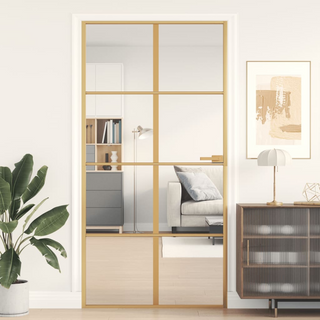 vidaXL Interior Door Slim Golden 102.5x201.5 cm Tempered Glass and Aluminium - Giant Lobelia