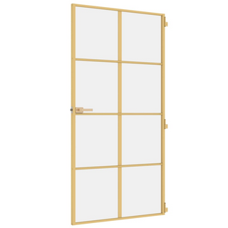 vidaXL Interior Door Slim Golden 102.5x201.5 cm Tempered Glass and Aluminium - Giant Lobelia