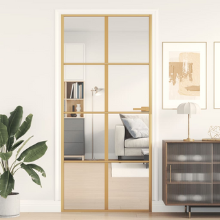 vidaXL Interior Door Slim Golden 93x201.5 cm Tempered Glass and Aluminium - Giant Lobelia