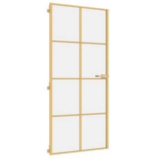 vidaXL Interior Door Slim Golden 93x201.5 cm Tempered Glass and Aluminium - Giant Lobelia