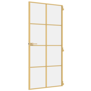 vidaXL Interior Door Slim Golden 93x201.5 cm Tempered Glass and Aluminium - Giant Lobelia