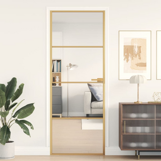 vidaXL Interior Door Slim Golden 76x201.5 cm Tempered Glass and Aluminium - Giant Lobelia