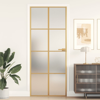 vidaXL Interior Door Slim Golden 83x201.5 cm Tempered Glass and Aluminium - Giant Lobelia