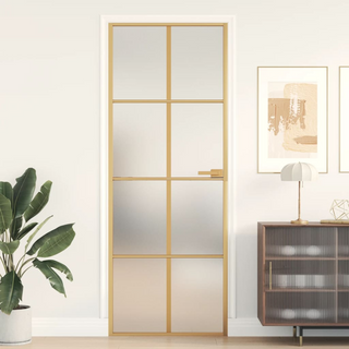 vidaXL Interior Door Slim Golden 76x201.5 cm Tempered Glass and Aluminium - Giant Lobelia