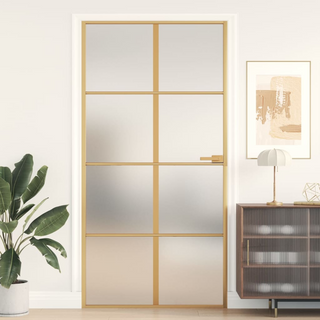 vidaXL Interior Door Slim Golden 102.5x201.5 cm Tempered Glass and Aluminium - Giant Lobelia