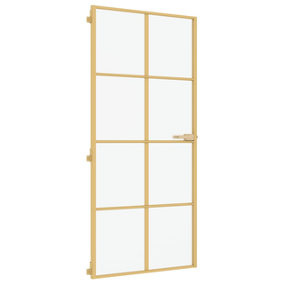 vidaXL Interior Door Slim Golden 93x201.5 cm Tempered Glass and Aluminium - Giant Lobelia