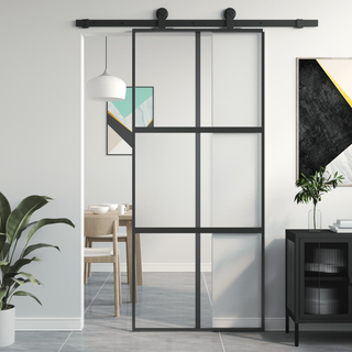 vidaXL Sliding Door Black 90x205 cm Tempered Glass and Aluminium - Giant Lobelia