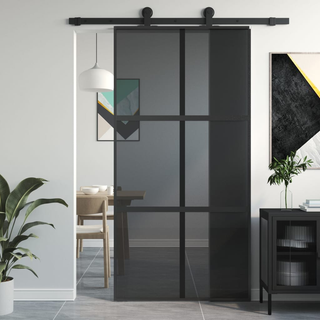 vidaXL Sliding Door Black 102.5x205 cm Tempered Glass and Aluminium - Giant Lobelia