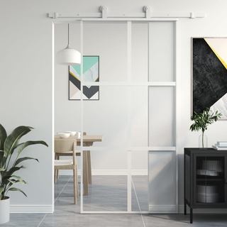 vidaXL Sliding Door White 102.5x205 cm Tempered Glass and Aluminium - Giant Lobelia