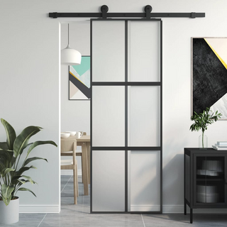 vidaXL Sliding Door Black 76x205 cm Tempered Glass and Aluminium - Giant Lobelia