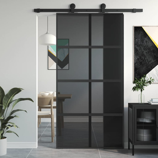 vidaXL Sliding Door Black 102.5x205 cm Tempered Glass and Aluminium - Giant Lobelia