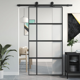 vidaXL Sliding Door Black 102.5x205 cm Tempered Glass and Aluminium - Giant Lobelia