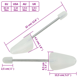 vidaXL Shoe Trees 5 Pairs White EU 38-44 Plastic - Giant Lobelia