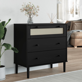 vidaXL Drawer Cabinet SENJA Rattan Look Black 80x40x80 cm Solid Wood Pine - Giant Lobelia