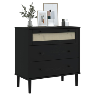 vidaXL Drawer Cabinet SENJA Rattan Look Black 80x40x80 cm Solid Wood Pine - Giant Lobelia