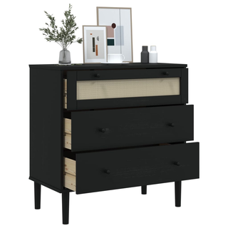 vidaXL Drawer Cabinet SENJA Rattan Look Black 80x40x80 cm Solid Wood Pine - Giant Lobelia