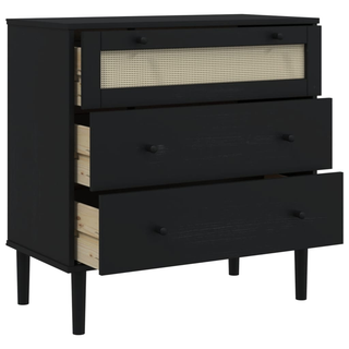 vidaXL Drawer Cabinet SENJA Rattan Look Black 80x40x80 cm Solid Wood Pine - Giant Lobelia