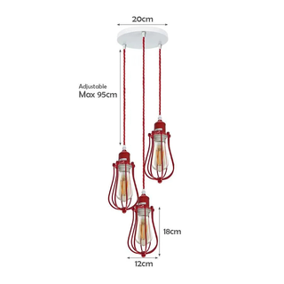 3 Light Red Cage cluster Hanging Pendant Light ~ 5113 - Giant Lobelia