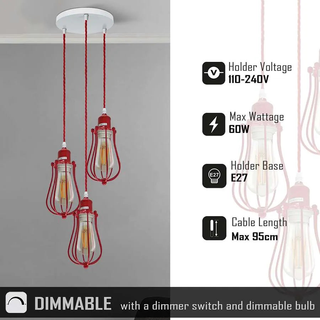 3 Light Red Cage cluster Hanging Pendant Light ~ 5113 - Giant Lobelia