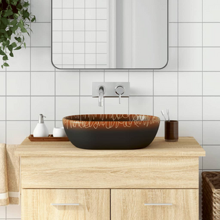 vidaXL Countertop Basin Black and Orange Oval 47x33x13 cm Ceramic - Giant Lobelia