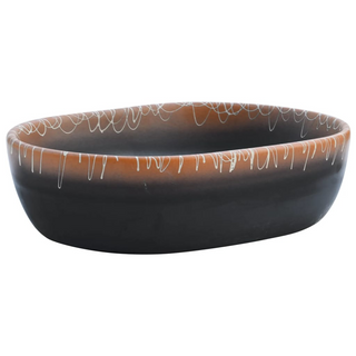 vidaXL Countertop Basin Black and Orange Oval 47x33x13 cm Ceramic - Giant Lobelia