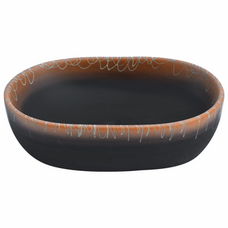 vidaXL Countertop Basin Black and Orange Oval 47x33x13 cm Ceramic - Giant Lobelia