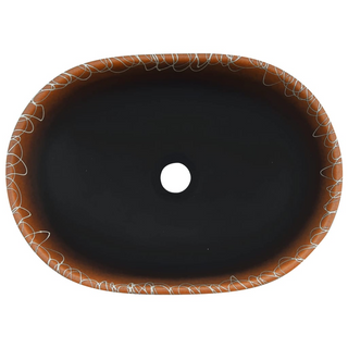 vidaXL Countertop Basin Black and Orange Oval 47x33x13 cm Ceramic - Giant Lobelia